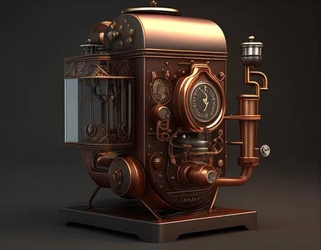 A Steampunk Coffee Machine in Studio Lighting Stock Illustration