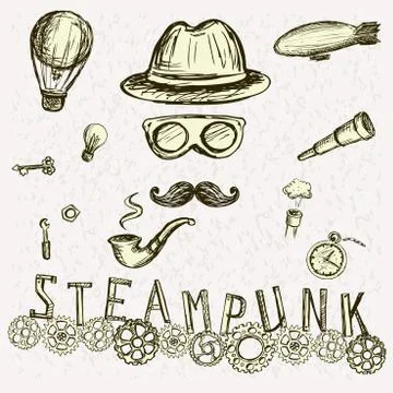 Steampunk collection, hand drawn Stock Illustration
