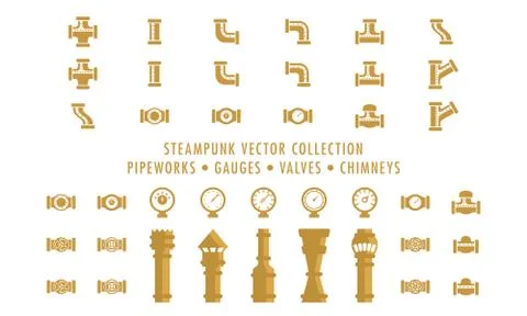 Steampunk Collection Isolated - Pipeworks, Gauges and Chimneys Stock Illustration
