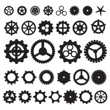Steampunk collection machine gear. wheel cogwheel vector, set of gear wheels, Illustrazione stock