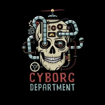 Steampunk Cyborg Skull with Stock Illustration
