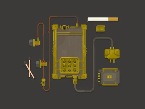 Steampunk design mobile phone flat Stock Illustration
