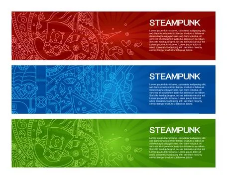 Steampunk Doodle Banner Headers Illustrazione stock