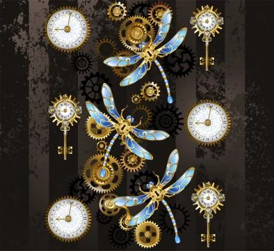 Steampunk dragonflies Stock Illustration