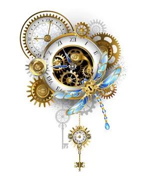 Steampunk dragonfly with clock Stock Illustration