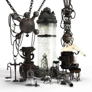 Steampunk equipment 3d rendering illustration Ilustración de archivo