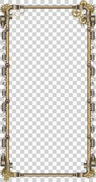 Steampunk frame is floating on transparent background, featuring bronze pipes Stock Illustration