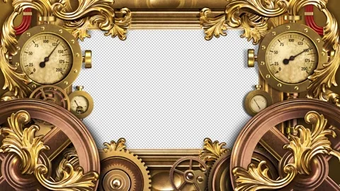 Steampunk frame with gauges and animated details Stock Footage 245913841