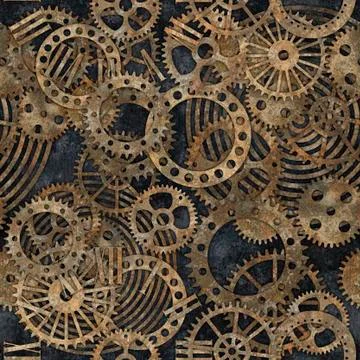 Steampunk gear collection with rust texture seamless pattern Illustrazione stock