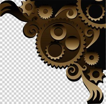 Steampunk gears and scrollwork are forming motif in vector on transparent Ilustração Stock