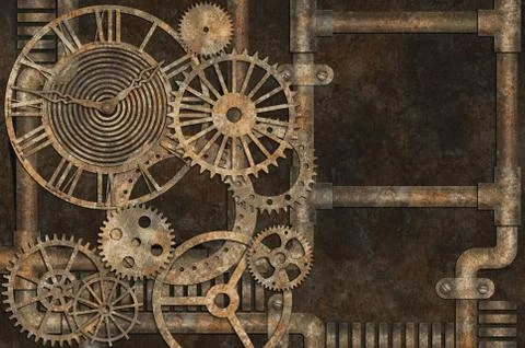 Steampunk grunge background, elements on rusty background Illustrazione stock