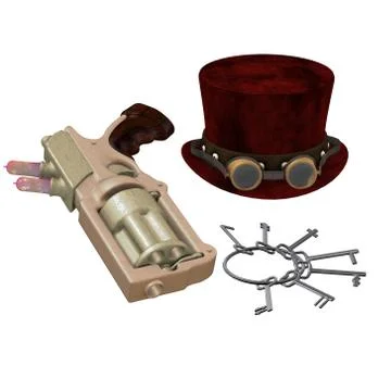 Steampunk Hat Goggles Gun Keys Stock Illustration
