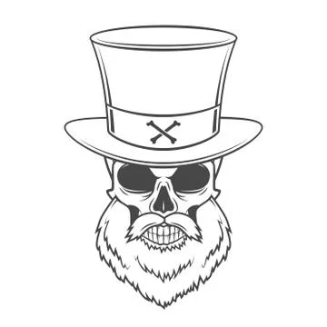 Steampunk Head hunter skull with beard and high hat vector. Old man rover logo Stock Illustration