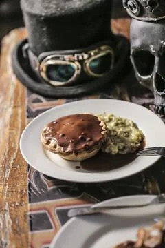 Steampunk-Inspired Meat Pie with Mashed Potatoes Stock Photos
