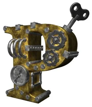 Steampunk letter p on white background - 3d illustration Stock Illustration