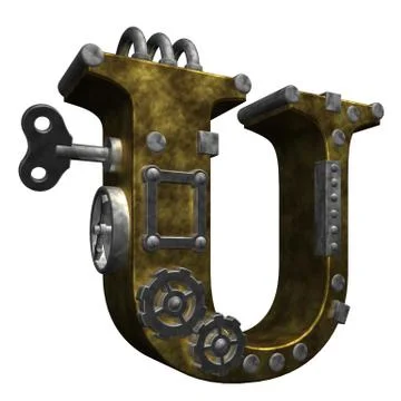 Steampunk letter u on white background - 3d illustration Stock Illustration