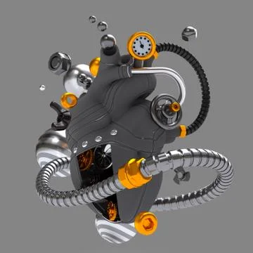 Steampunk mechanical heart. 3D-rendering Stock Illustration