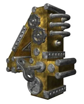 Steampunk number four on white background - 3d illustration Illustrazione stock