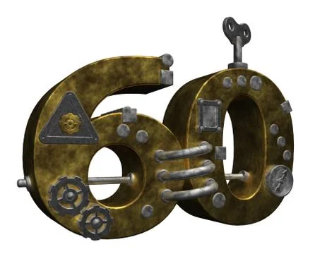 Steampunk number sixty on white background - 3d illustration Stock Illustration