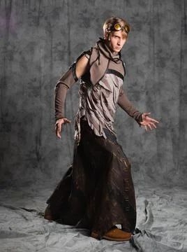 Steampunk or post-apocalyptic style character, a young man in a grunge suit. Foto stock