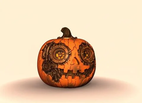 Steampunk pumpkin on isolated background 3d-rendering 库存插图