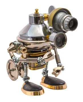 Steampunk robot. Isolated on white. 스톡 사진