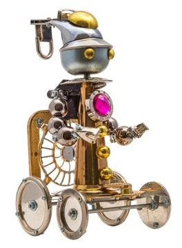 Steampunk robot. Isolated on white. Stock Photos