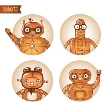Steampunk robots iconset Stock Illustration