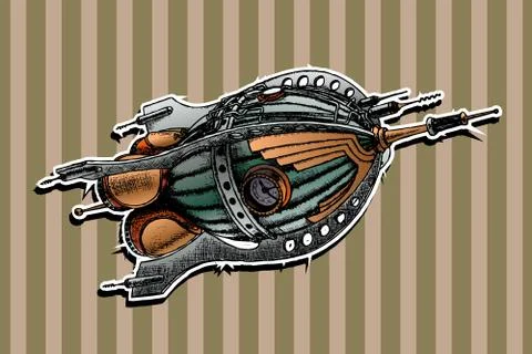 Steampunk rocket. Vector illustration Stock Illustration