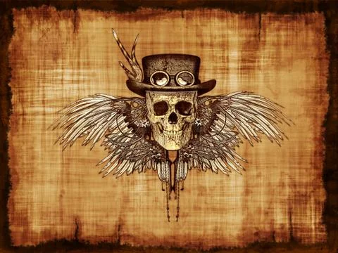 Steampunk Skull on Parchment 스톡 일러스트