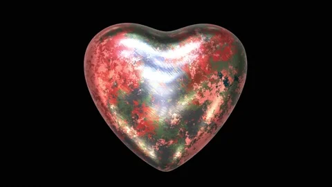 Steampunk style corroded copper heart looping 3D animation with alpha Video stock 157384330