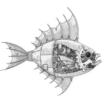 Steampunk style fish. Stock Illustration