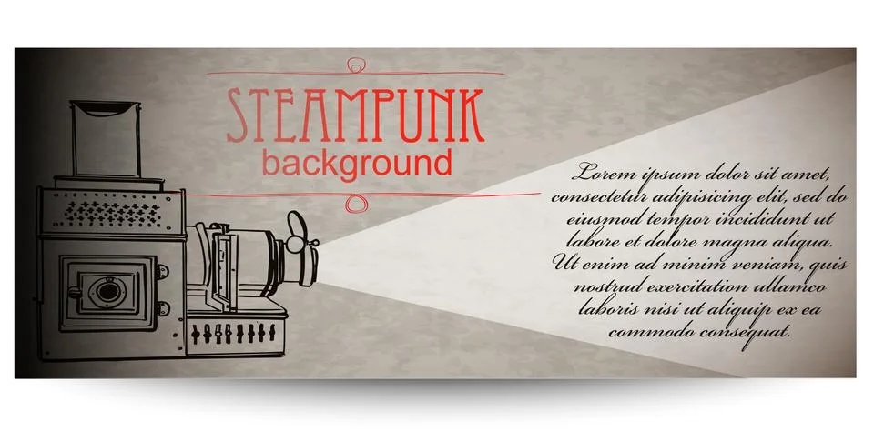 Steampunk style frame steampunk background. Blank form with a vintage projector Stock Illustration