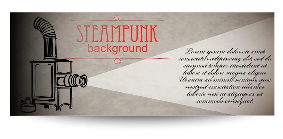 Steampunk style frame steampunk background. Blank form with a vintage projector Illustrazione stock