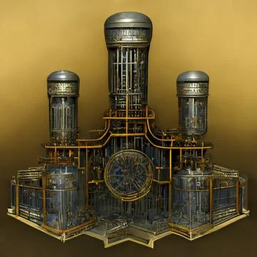 A Steampunk Style Nuclear Reactor. Futuristic Concept Design Stock Illustration