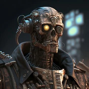 Steampunk terminator concept. Digital art. Stock Illustration