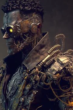 Steampunk terminator concept. Digital art. Stock Illustration