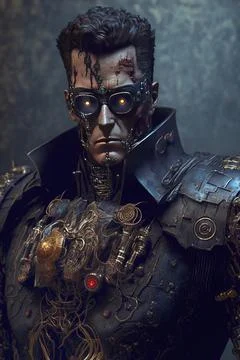 Steampunk terminator concept. Digital art. Stock Illustration