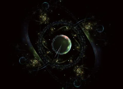 Steampunk themed clockwork watch, time machine, digital fractal art Stock Illustration