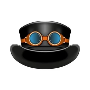 Steampunk top hat black and orange leather goggles and cooper metallic deta.. Stock Illustration