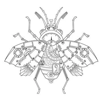 Steampunk vector coloring page. Vector coloring book for adult for relax and  Stock Illustration