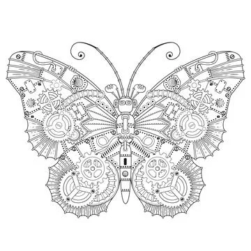 Steampunk vector coloring page. Vector coloring book for adult for relax and  Stock Illustration