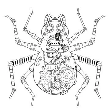 Steampunk vector coloring page. Vector coloring book for adult for relax and  Stock Illustration
