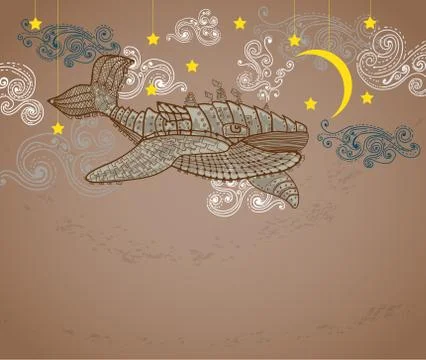 Steampunk whale in night sky Stock Illustration