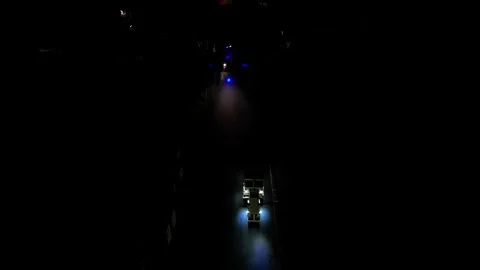 Steamroller in Action Laying Road Surface at Night from Aerial View Stock Footage 296851638