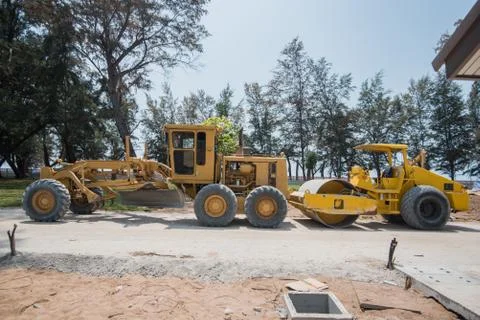 Steamroller, steamroller at a construction Stock Photos