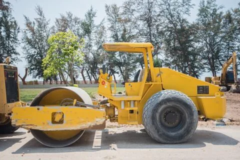 Steamroller, steamroller at a construction Stock Photos