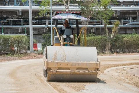 Steamroller, steamroller at a construction Stock Photos
