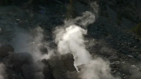 Steams From Hydrothermal Area Of Bumpass Hell Within Lassen Volcanic National Video stock 337654929