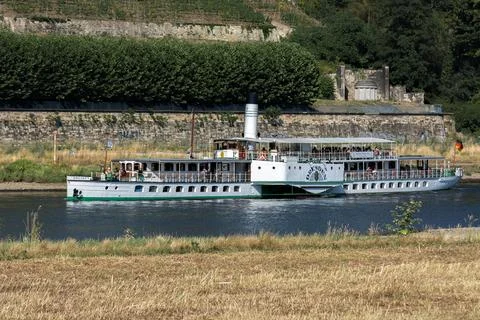 Steamship on the Elbe. Stock Photos